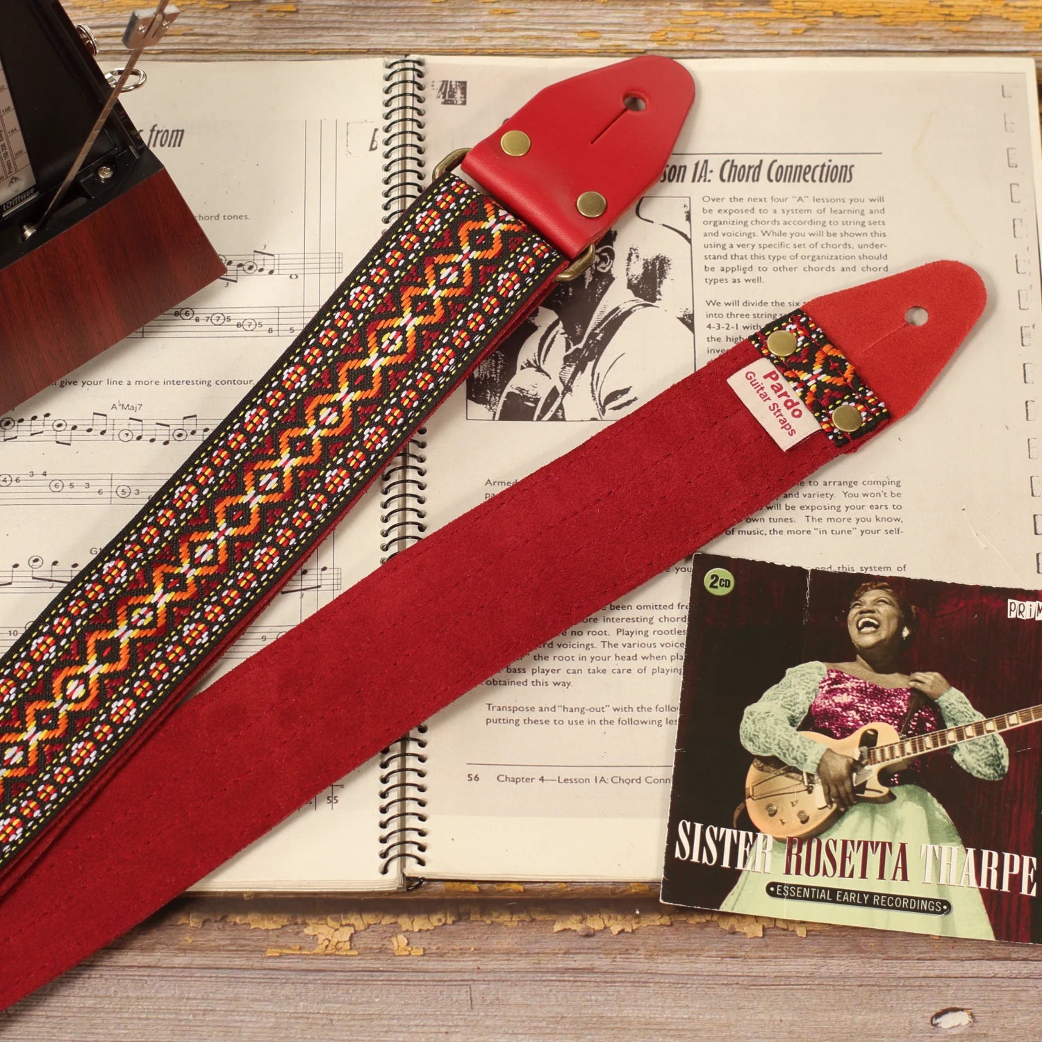 Bob Marley Inspired Guitar Strap – Vintage Red & Orange Design – Pardo Guitar Straps