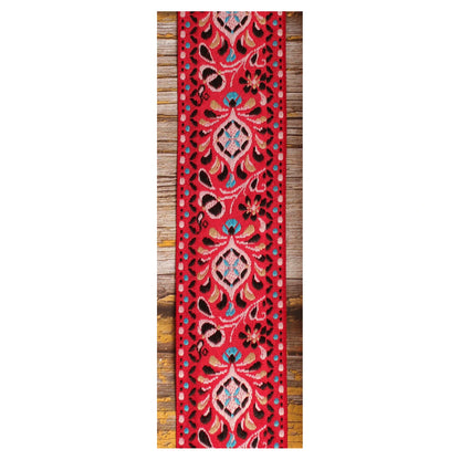 Red Pheasant woven strap pattern with pink, turquoise, cream and dark decorative details