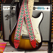 Red Stockholm guitar strap paired with a stratocaster and a princeton reverb- Pardo Guitar Straps