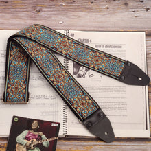 Guitar strap made with a jacquard fabric and hippie pattern. Extra wide 2'5 inches for better comfort