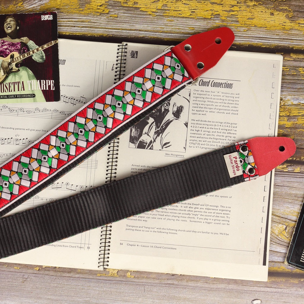 Seatbelt backing Red Stockholm guitar strap  - Pardo Guitar Straps