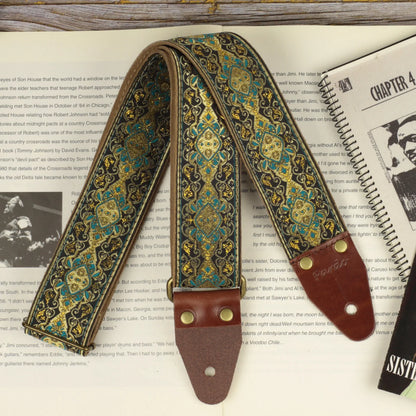 Sky gold psychedelic long guitar strap in jacquard Old School XL Series