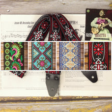 Blackdoor guitar strap featured alongside a collage showing the four Studio Selection designs: Swann Green, Blue Ocean, Blue Gothian and Blackdoor.