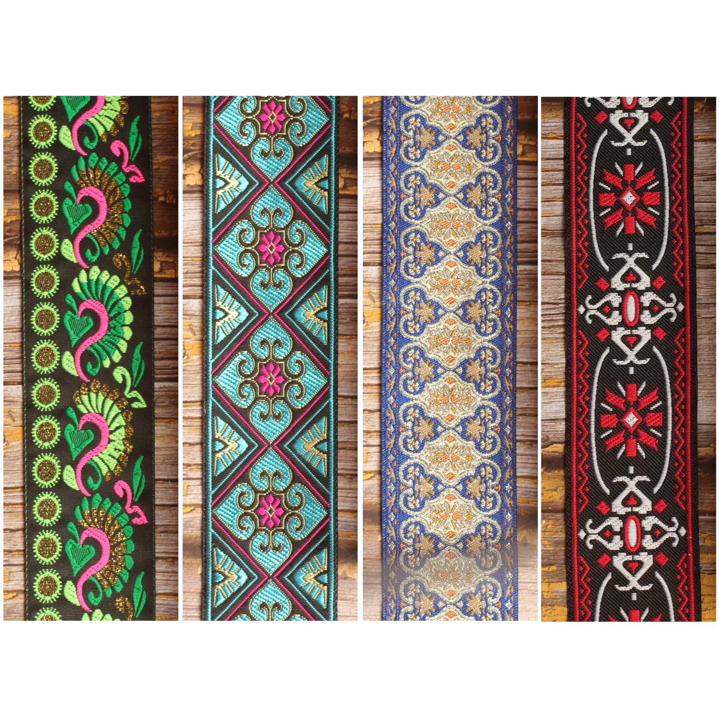 Blackdoor guitar strap featured alongside a collage showing the four Studio Selection designs: Swann Green, Blue Ocean, Blue Gothian and Blackdoor.