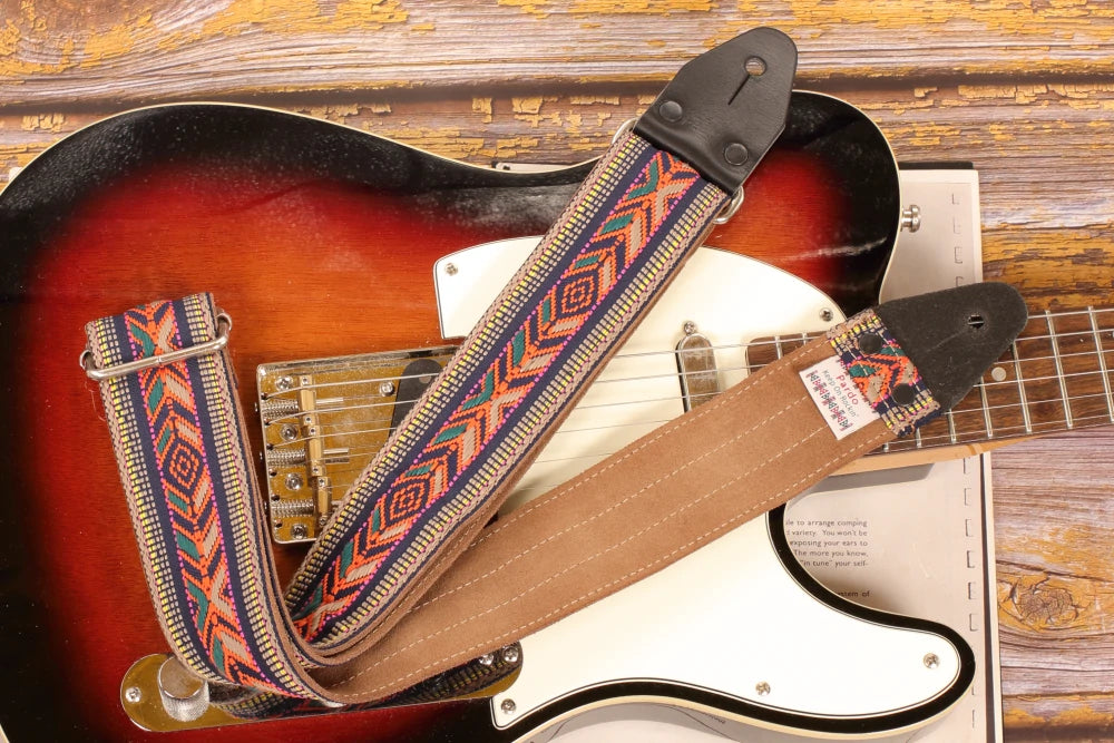 tribal woven guitar strap with geometric shapes