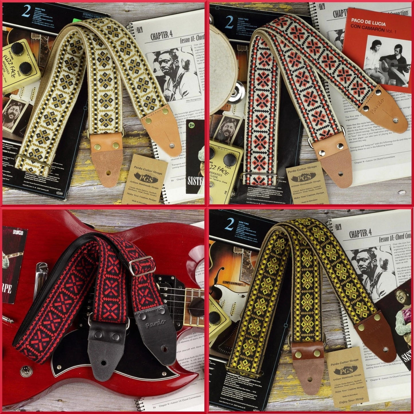 Tribal jacquard long guitar straps Ancestral XL Series in multiple color variations