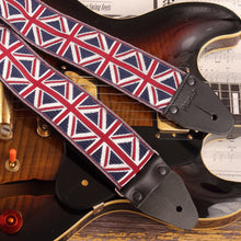 Detailed view of the woven Union Jack pattern, highlighting the texture, stitching, and vibrant colors of the strap