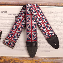 A clear look at the front design, showcasing the bold Union Jack guitar strap pattern and quality craftsmanship.

