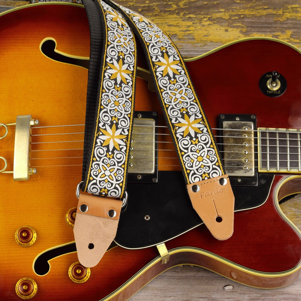 Vintage Stylish guitar strap model gold Stars