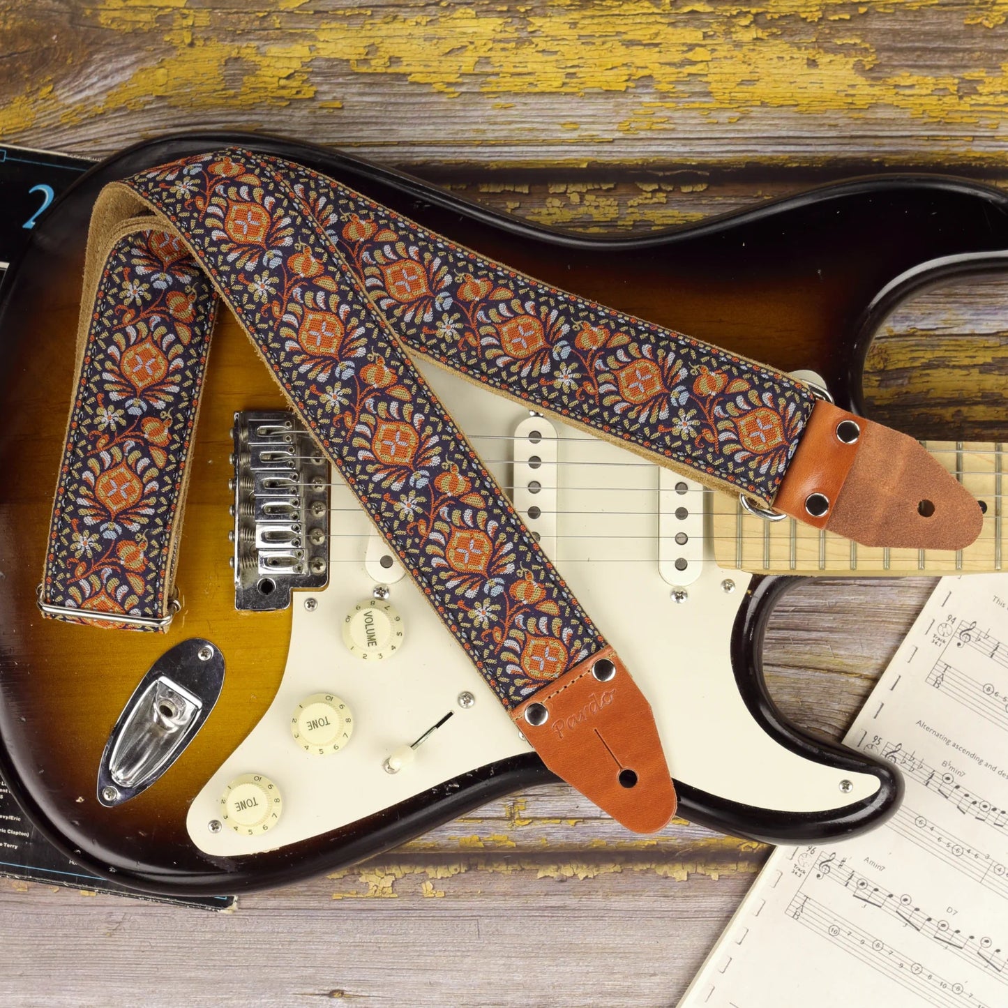 Walnut Weave jacquard long guitar strap with classic ornamental woven pattern XL Series