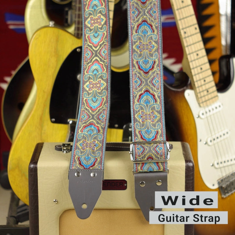 Handmade 2.5-inch wide hippie pattern guitar straps for heavy weight instruments and bass by Pardo