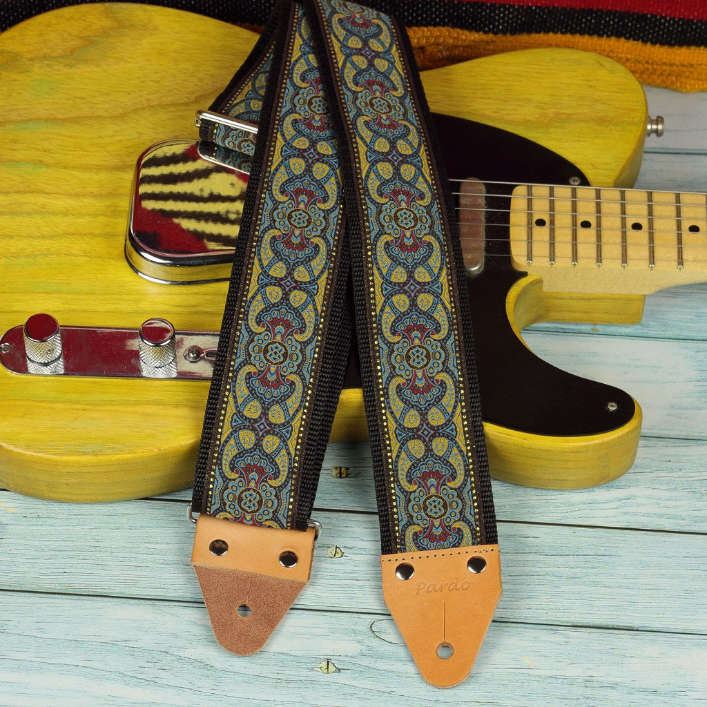 wide guitar strap hippie pattern model blue Lake